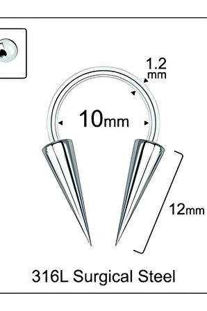 Cerrahi Çelik Spayk 4*12mm X 10mm X 1.2mm Çelik Halka Piercing