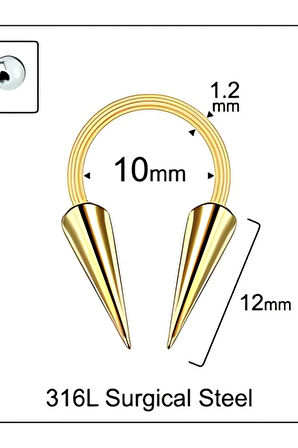 Spayk 4*12mm x 10mm x 1.2mm Altın Halka Piercing