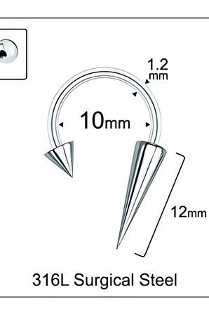 Cerrahi Çelik Spayk 4x4/4*12mm X 10mm X 1.2mm Çelik Halka Piercing