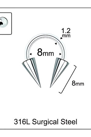 Cerrahi Çelik Spayk 4*8mm X 8mm X 1.2mm Çelik Halka Piercing