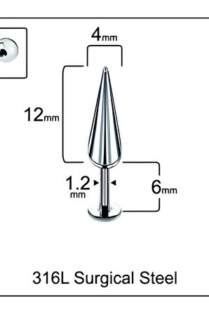 Spayk 4x12mm x 6mm x 1.2mm Çelik Labret Piercing