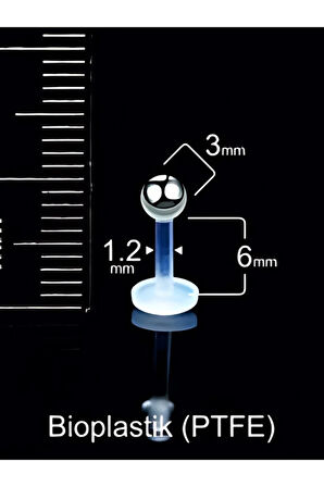 Çelik Top 3mm x 6mm x 1.2mm Bioplastik Labret Piercing