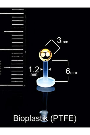 Altın Top 3mm x 6mm x 1.2mm Bioplastik Labret Piercing