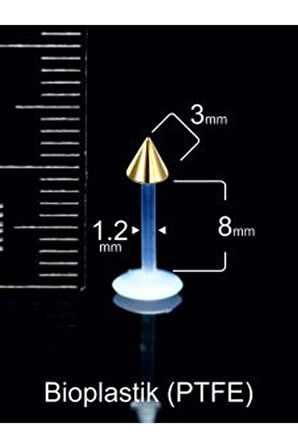 Altın Spayk 3mm x 6mm x 1.2mm Bioplastik Labret Piercing