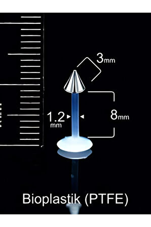 Çelik Spayk 3mm x 8mm x 1.2mm Bioplastik Labret Piercing