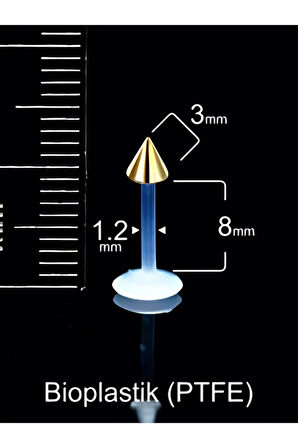 Altın Spayk 3mm x 8mm x 1.2mm Bioplastik Labret Piercing