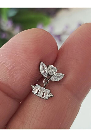 Kalp Badem Dikdörtgen Taşlı Titanyum 6x1.2mm Labret Delici