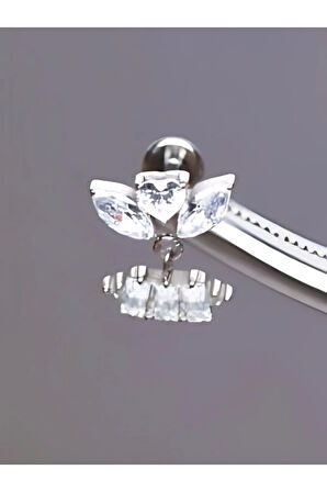 Kalp Badem Dikdörtgen Taşlı Titanyum 6x1.2mm Labret Delici