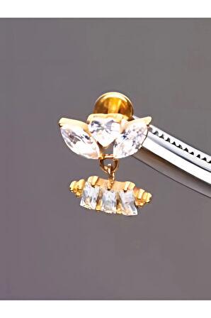 Titanyum Kalp Badem Dikdörtgen Zirkon Altın Titanyum 6x1.2mm Labret Piercing