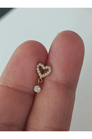 Titanyum Kalp Sallantı Zirkon Altın Titanyum 6x1.2mm Labret Piercing