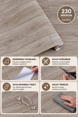 Deconitte Kendinden Yapışkanlı Parke Desen PVC Zemin Kaplama Folyo, Suya Dayanıklı Ahşap Görünümlü Yer Döşeme 60cmX100cm