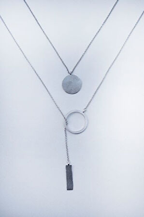 D-Circle İkili Kolye Silver