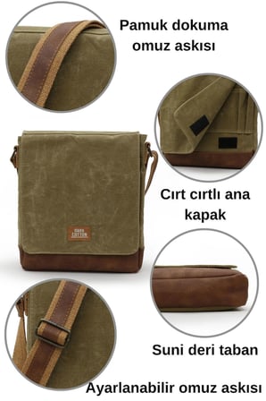 Dark Cotton 7112 Camel Suya Dayanıklı Mumlu Kanvas Çapraz Askılı Postacı Omuz Okul Çantası
