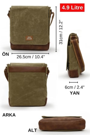 Dark Cotton 7112 Camel Suya Dayanıklı Mumlu Kanvas Çapraz Askılı Postacı Omuz Okul Çantası