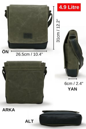 Dark Cotton 7112 Haki Suya Dayanıklı Mumlu Kanvas Çapraz Askılı Postacı Omuz Okul Çantası