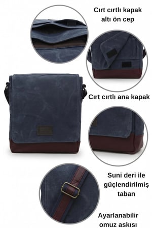 Western 7112 Mavi Suya Dayanıklı Mumlu Kanvas Postacı Omuz Laptop Okul Çantası