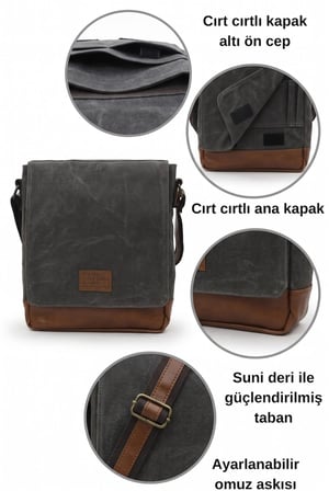 Western 7112 Siyah Taba Suya Dayanıklı Mumlu Kanvas Postacı Omuz Laptop Okul Çantası