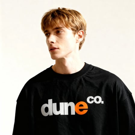 Dune Co. Oversize 3 İplik Pamuk Baskılı Siyah Tişört