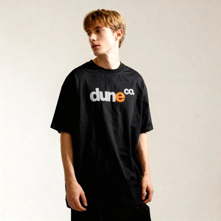 Dune Co. Oversize 3 İplik Pamuk Baskılı Siyah Tişört