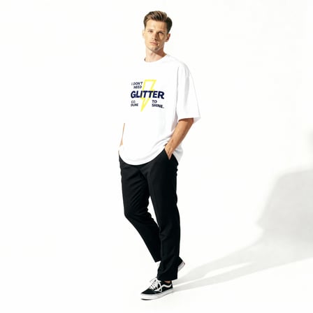 Glitter Dune Co. Oversize 3 İplik Pamuk Baskılı T-shirt