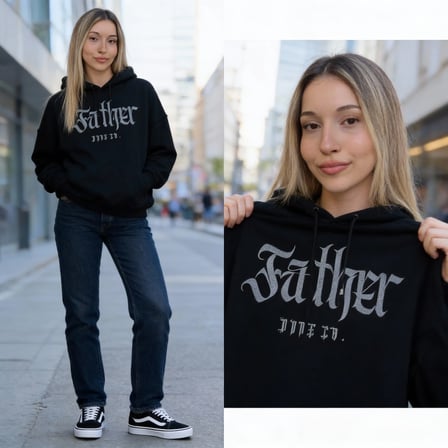 Father Dune Co. Oversize Pamuk 3 İplik Şardonlu Siyah Kapüşonlu SweatShirt