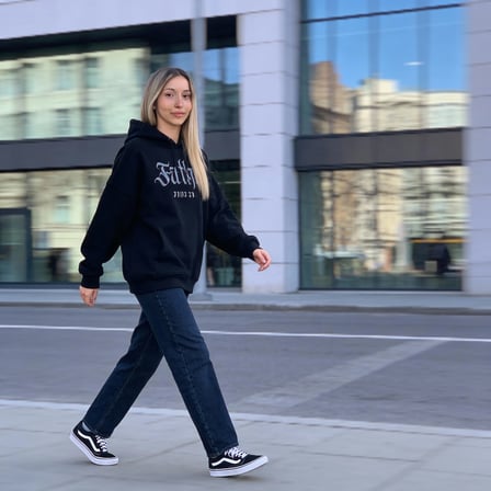 Father Dune Co. Oversize Pamuk 3 İplik Şardonlu Siyah Kapüşonlu SweatShirt