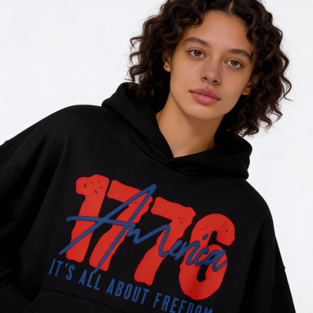 1776 America Freedom Oversize Pamuk 3 İplik Şardonlu Kapüşonlu SweatShirt