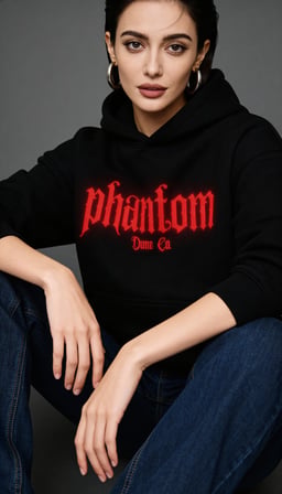 Phantom Oversize Pamuk 3 İplik Şardonlu Siyah Kapüşonlu SweatShirt
