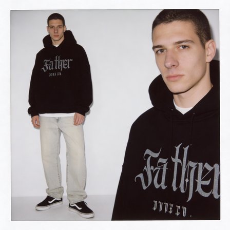 Father Dune Co. Oversize Pamuk 3 İplik Şardonlu Siyah Kapüşonlu SweatShirt
