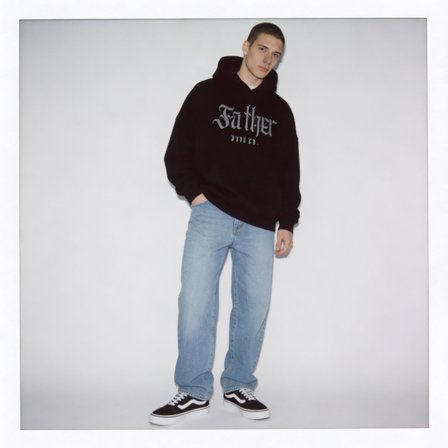 Father Dune Co. Oversize Pamuk 3 İplik Şardonlu Siyah Kapüşonlu SweatShirt