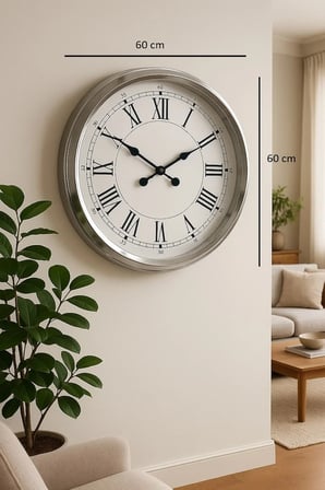 60 cm Krom Metal Roma Rakamlı Duvar Saati iegxx