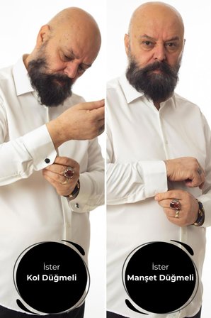 Krem 4 Drop Ekstra Büyük Yaka Rahat Kesim Micro Kumaş Kol Düğmeli Regular Fit Erkek Gömlek // 189-10-DC24X