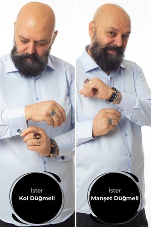 Mavi 4 Drop Ekstra Büyük Yaka Rahat Kesim Micro Kumaş Kol Düğmeli Regular Fit Erkek Gömlek // 189-4-DC24X