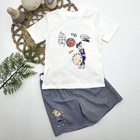 1-2-3 Yaş Topçu Erkek Çocuk Baskılı Şortlu Kısa Kollu Tişört 2li Erkek Bebek Takımı Lacivert