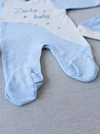 0-3 3-6 Ay Lucky Baby Nakışlı Es Çizgi Boy Şapkalı Erkek Bebek Tulumu