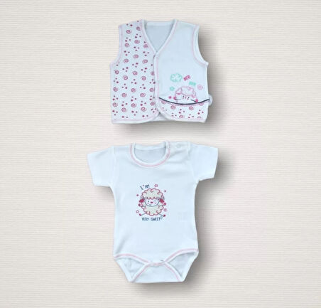 Kıvırcık Kuzu Nakışlı %100 Cotton Antibakteriyel 10lu Zıbın Takımı Hastane Çıkışı