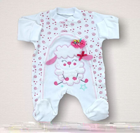 Kıvırcık Kuzu Nakışlı %100 Cotton Antibakteriyel 10lu Zıbın Takımı Hastane Çıkışı