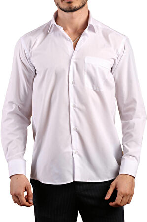 Beyaz Rahat Kesim Cepli Uzun Kol Regular Fit Erkek Gömlek  - 150-1