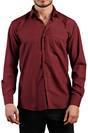 Bordo Rahat Kesim Cepli Uzun Kol Regular Fit Erkek Gömlek  - 150-13