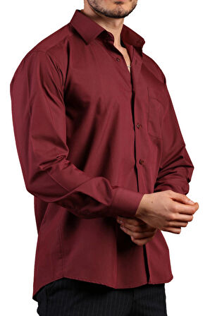 Bordo Rahat Kesim Cepli Uzun Kol Regular Fit Erkek Gömlek  - 150-13