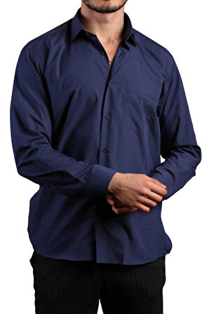 Lacivert Rahat Kesim Cepli Uzun Kol Regular Fit Erkek Gömlek  - 150-35