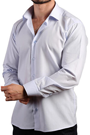Açık Mavi Dar Kesim Slim Fit Uzun Kol Düz Renk Erkek Gömlek  - 151-3