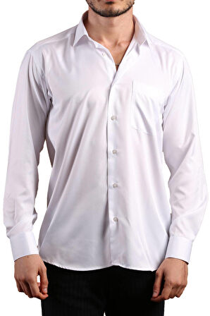 Beyaz Rahat Kesim Micro Kumaş Kol Düğmeli Regular Fit Erkek Gömlek - 190-1