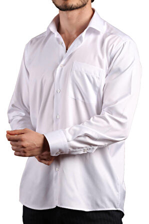 Beyaz Rahat Kesim Micro Kumaş Kol Düğmeli Regular Fit Erkek Gömlek - 190-1