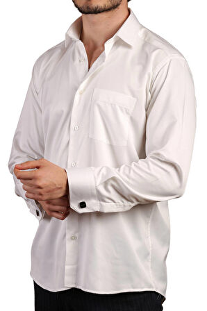 Krem Rahat Kesim Micro Kumaş Kol Düğmeli Regular Fit Erkek Gömlek - 190-10