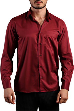 Bordo Rahat Kesim Micro Kumaş Kol Düğmeli Regular Fit Erkek Gömlek - 190-13