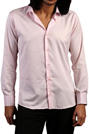 Pembe Dar Kesim Micro Kumaş Kol Düğmeli Slim Fit Erkek Gömlek - 201-2