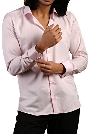 Pembe Dar Kesim Micro Kumaş Kol Düğmeli Slim Fit Erkek Gömlek - 201-2