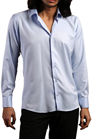 Mavi Dar Kesim Micro Kumaş Kol Düğmeli Slim Fit Erkek Gömlek - 201-4