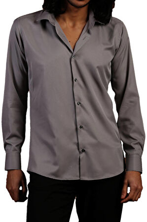 Koyu Gri Dar Kesim Micro Kumaş Kol Düğmeli Slim Fit Erkek Gömlek - 201-7